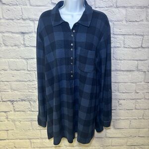 SOFT SURROUNDINGS Flannel Mad About Plaid Tunic Buffalo Plaid Blue Sz XL